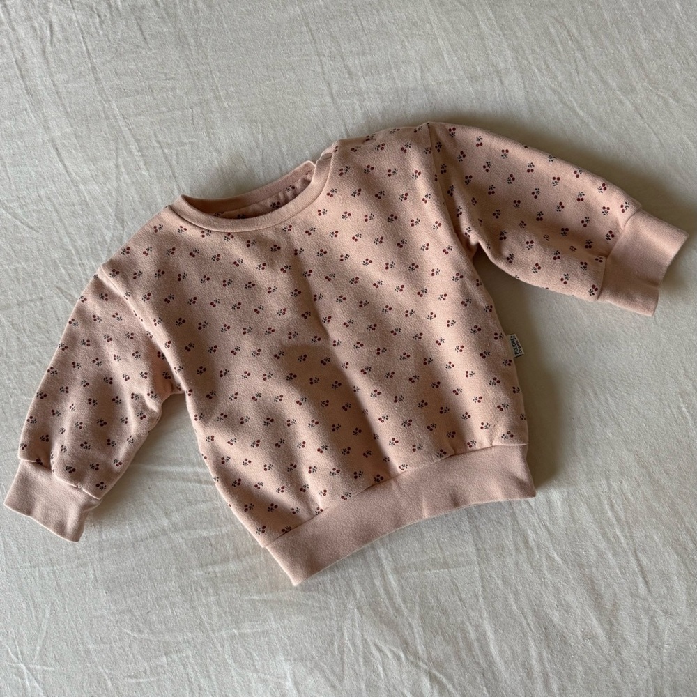 Poudre Organic Baby Cherry Sweatshirt Sweater 18 M Pullover Snap Buttons Pink